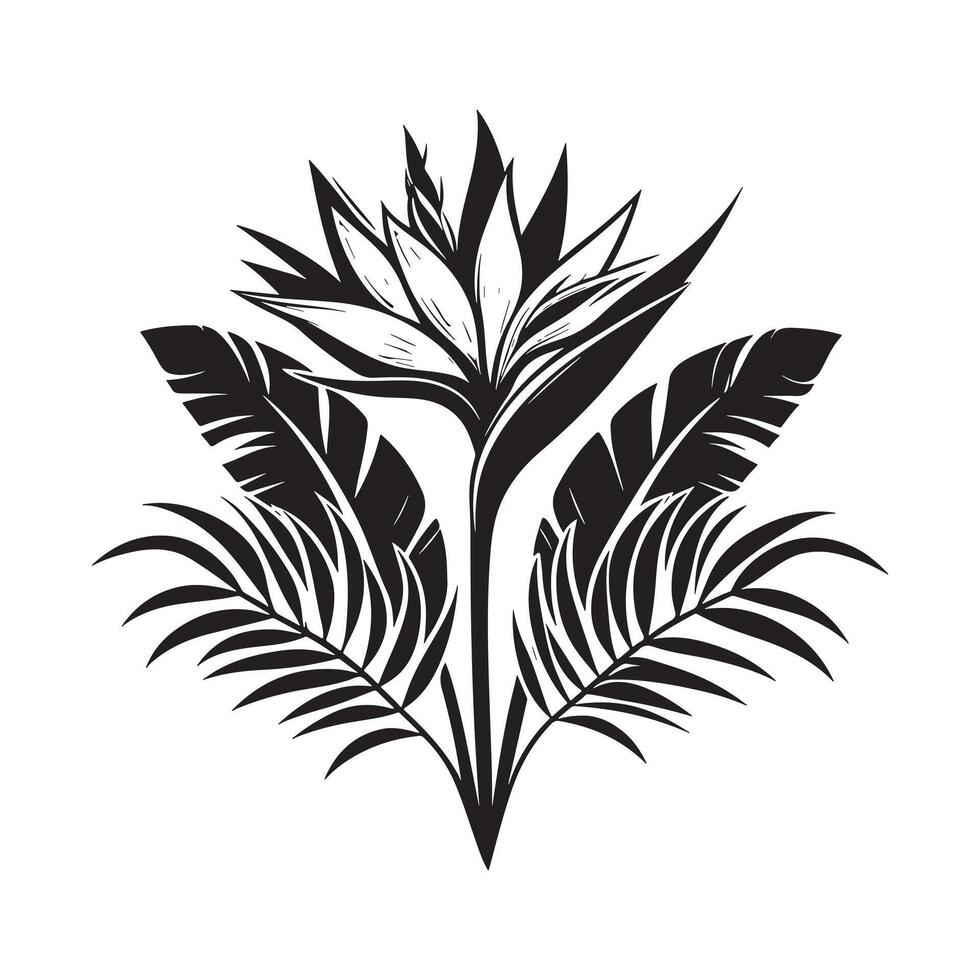 Black Silhouette of Tropical Flower on White Background Minimalism vector