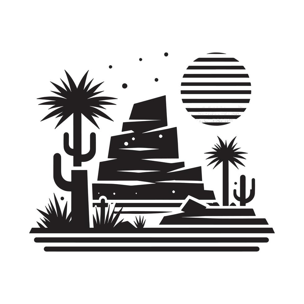 Black Silhouette of Desert Rock Flat Artwork on White Background vector
