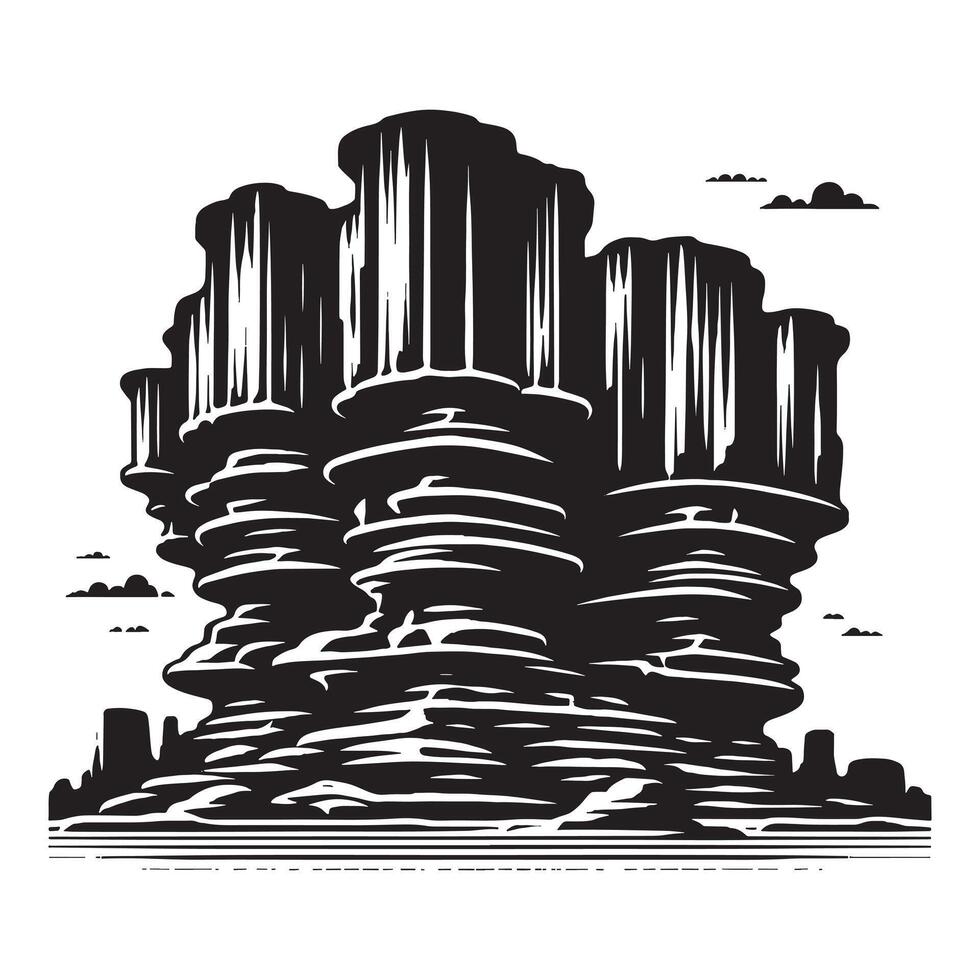 Black Silhouette of Eroded Formation Minimalist Artwork on White Background vector