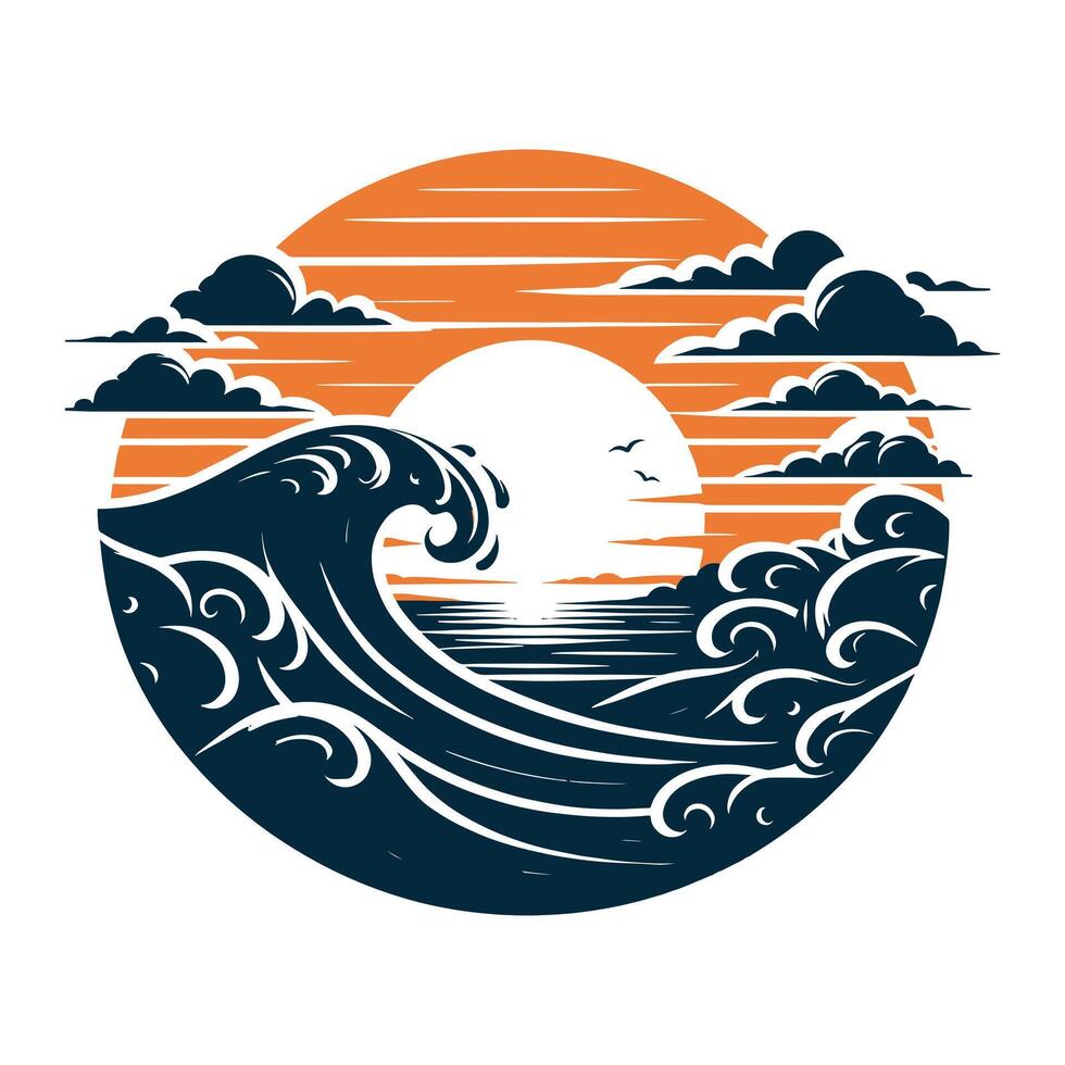 Black Silhouette of Sunset Wave on White Background vector