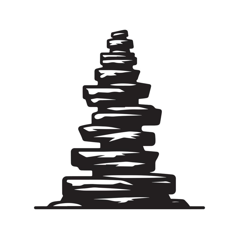 Flat Stacked Rock Silhouette on White Background Art vector