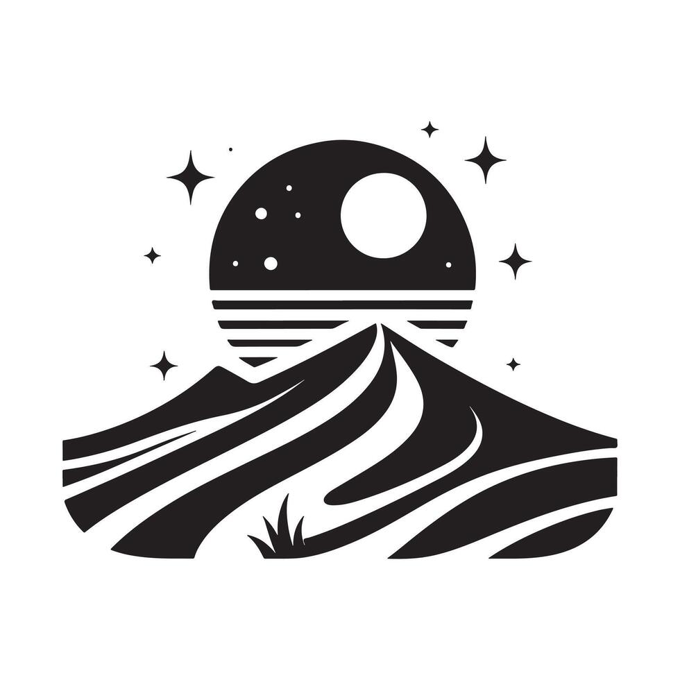 Minimalist Sand Dune Black Silhouette Artwork on White Background vector