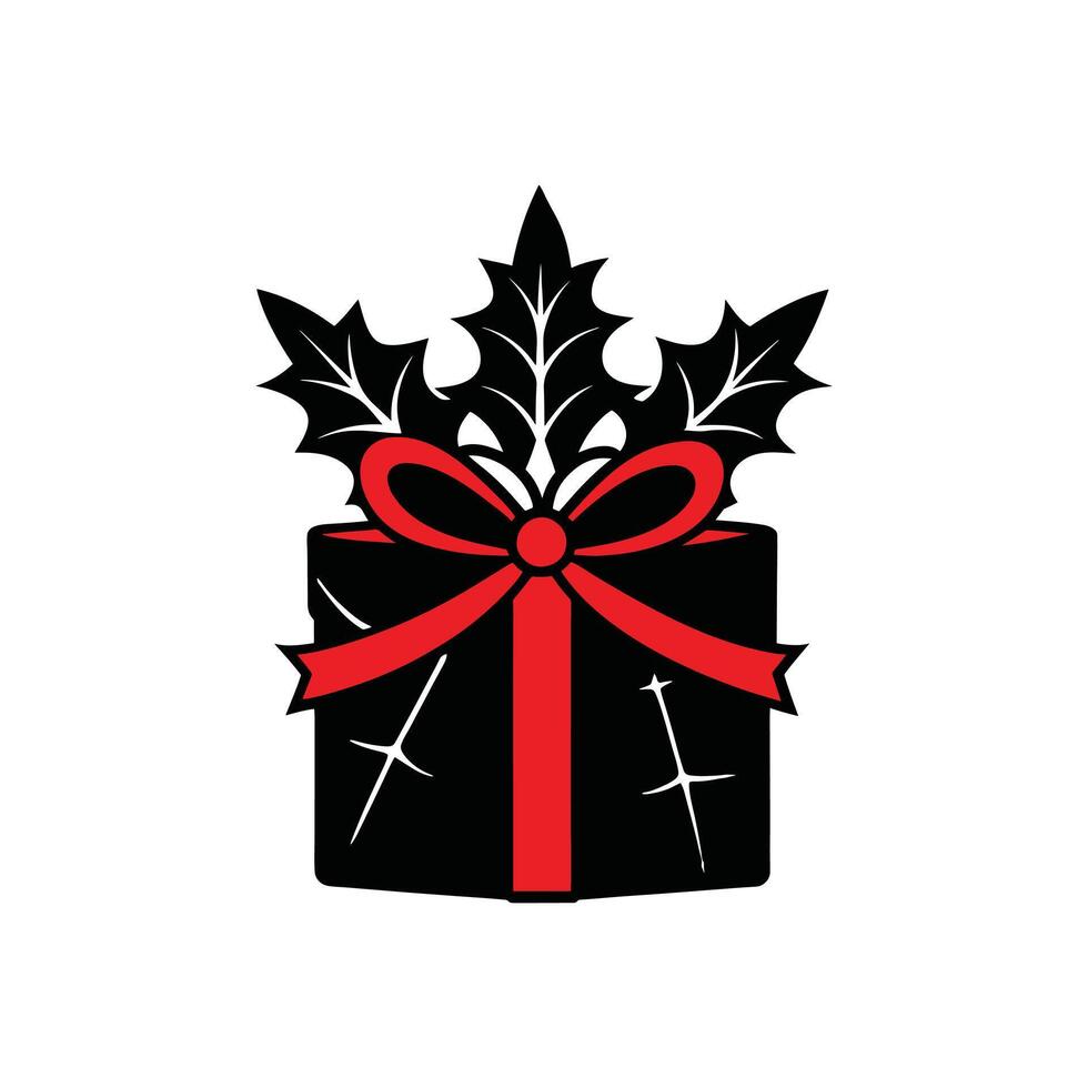 Gift Wrapped with Holly-Themed Paper and a Pine Bow vector