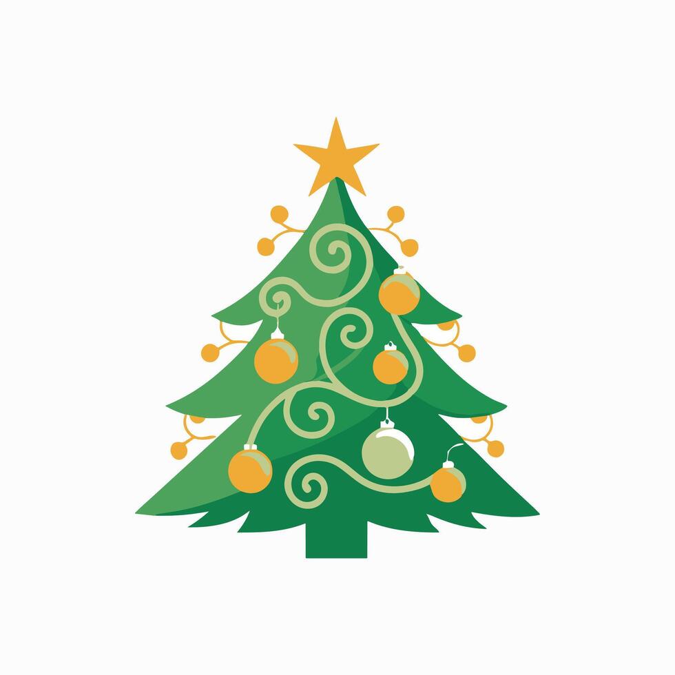 Black Silhouette of Decorated Christmas Tree in Art vector