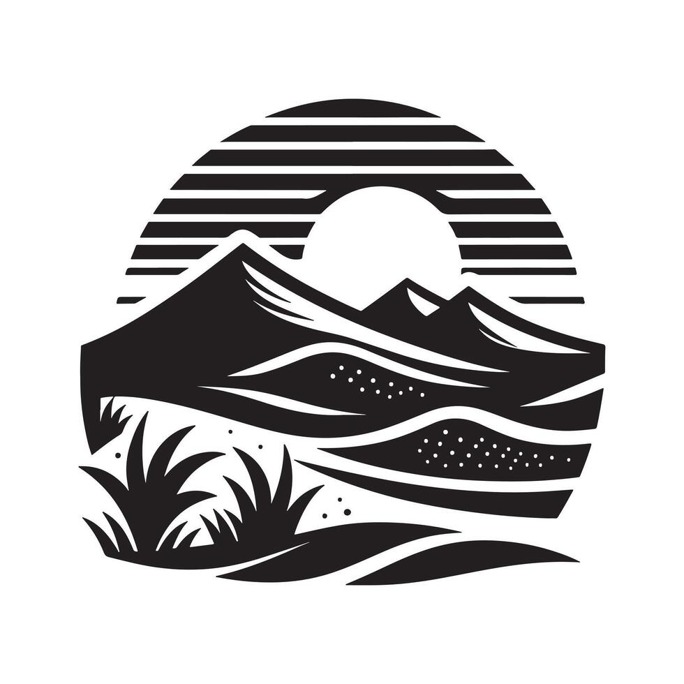 Minimalist Sand Dune Black Silhouette on White Background vector