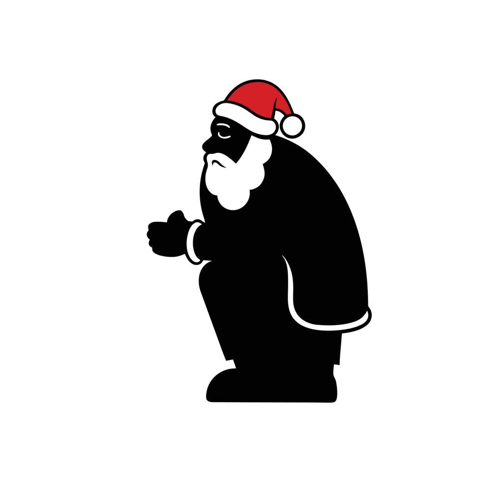 Santa Claus Leaning on Candy Cane in Thoughtful Festive Mood vector