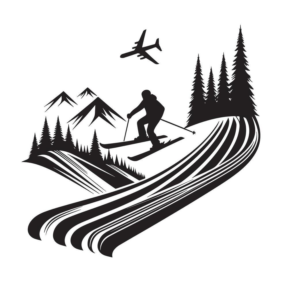Minimalist Ski Slope Silhouette on White Background Design vector
