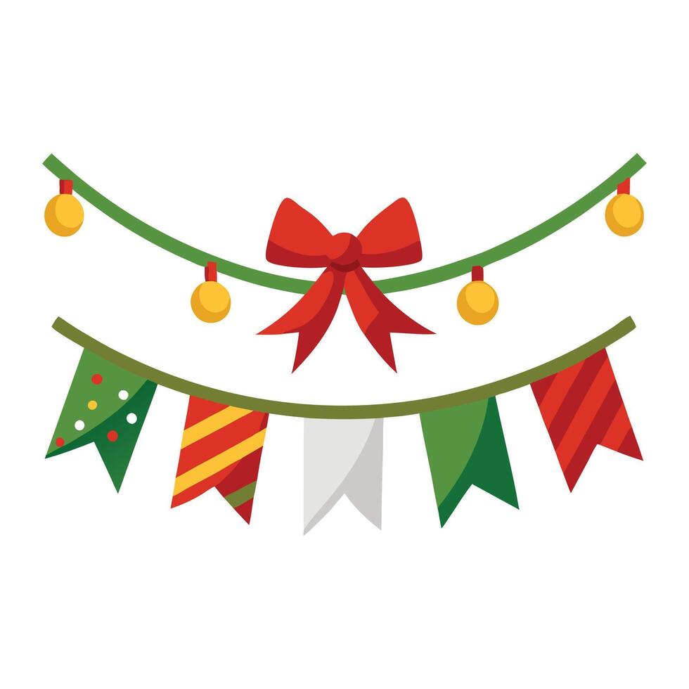 Black Silhouette of Fabric and Ribbon Garland on White Festive Design vector
