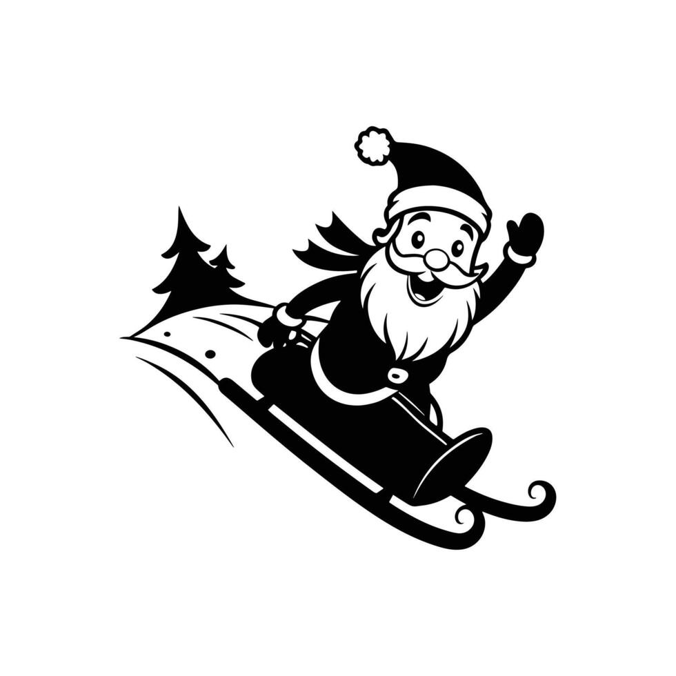Santa Claus Sliding Down a Snowy Hill on a Sled vector