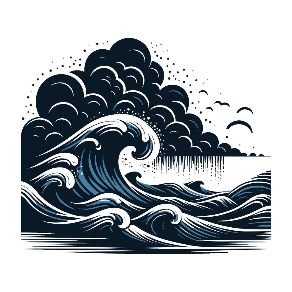 Black Silhouette of Stormy Sea Wave Minimalist Design vector