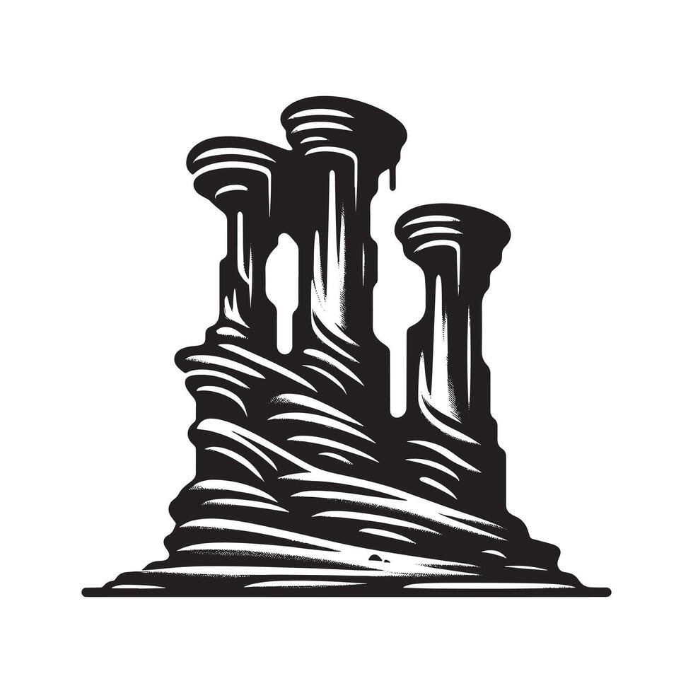 Eroded Formation Black Silhouette on White Background Minimalist Artwork vector