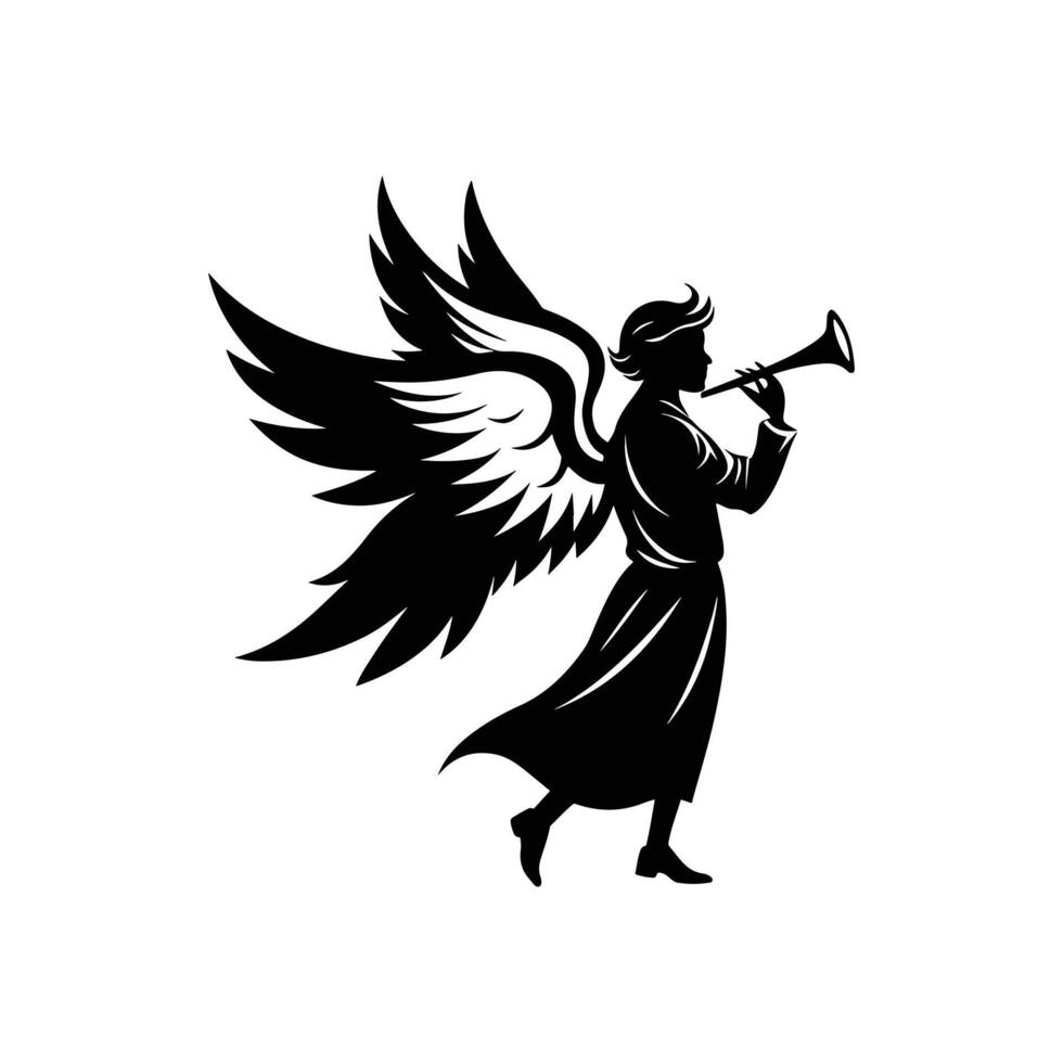 Angel Playing Trumpet While Sitting on a Cloud vector