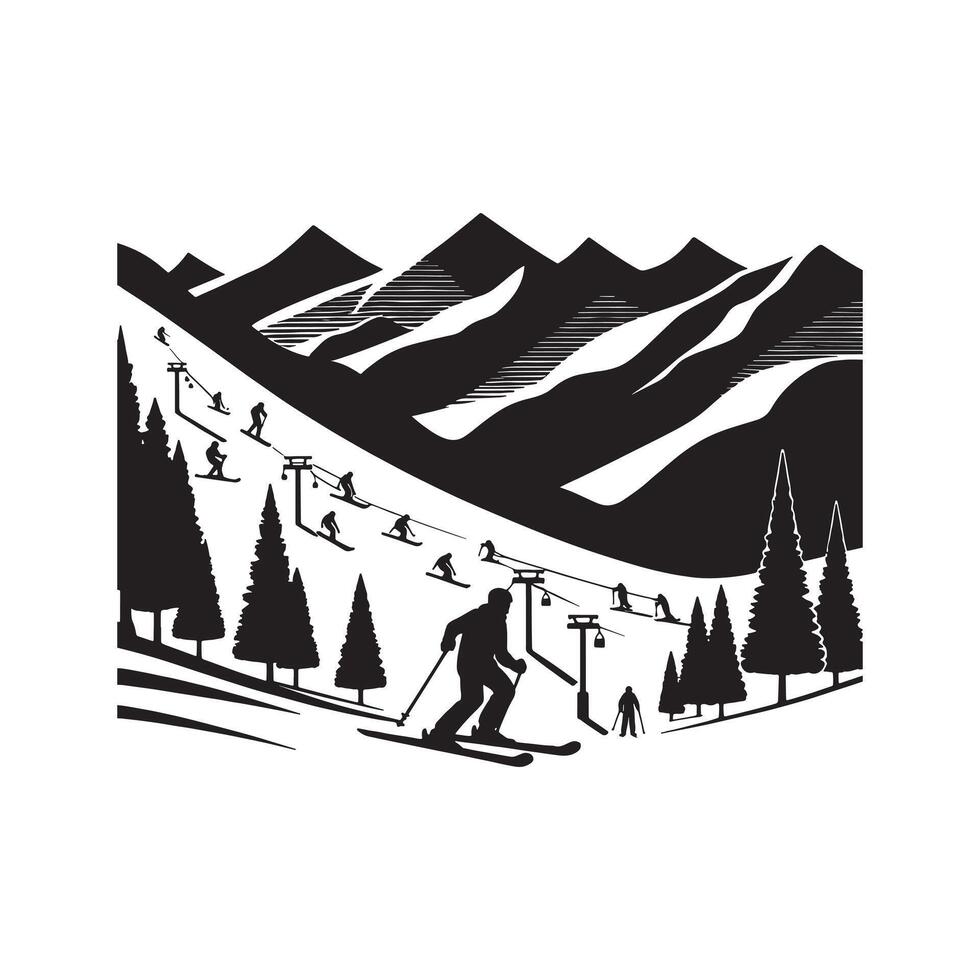 Black Ski Slope Silhouette on White Background Minimalist Artwork vector