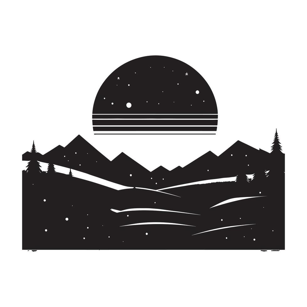 Flat Snowy Landscape Silhouette on White Background vector
