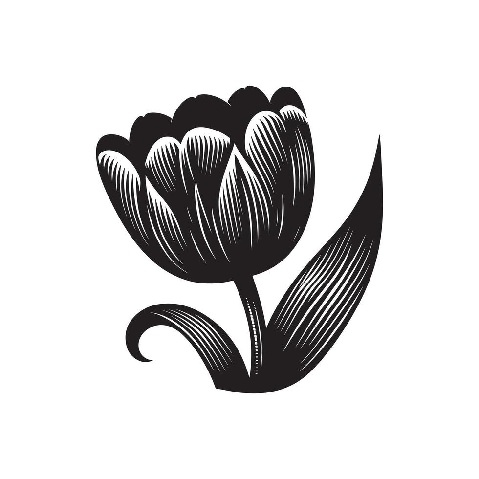 Tulip Black Silhouette on White Background Elegant Design vector