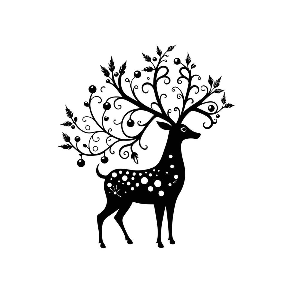 Silhouette of a Reindeer with Decorative Antlers Holiday Design vector