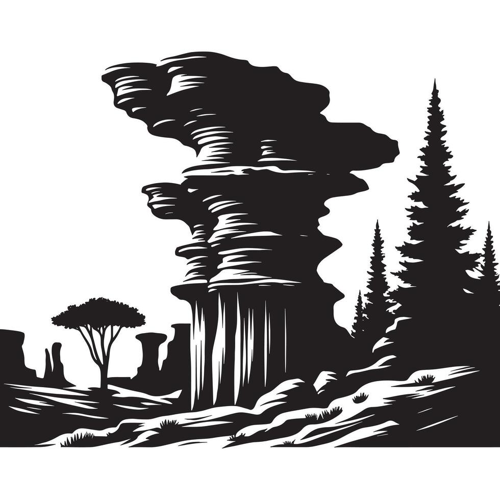 Minimalist Black Silhouette Design of Eroded Formation on White Background vector