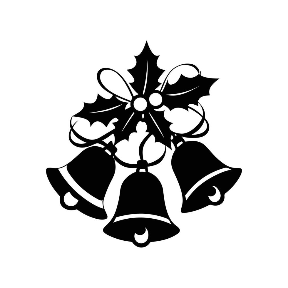 Cluster of Bells Tied with Flowing Ribbons and Holly Artwork vector