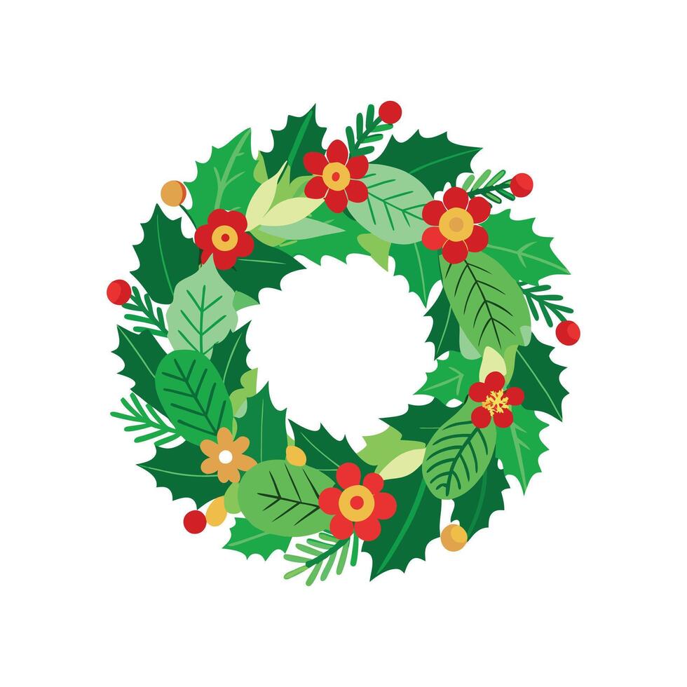 Evergreen Wreath Christmas Black Silhouette on White Background vector