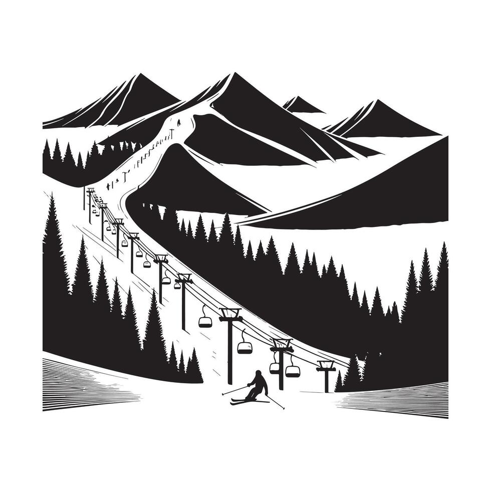 Ski Slope Black Silhouette Design on White Background vector