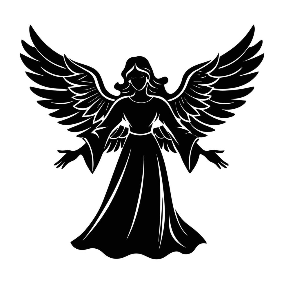 Christmas Angel Silhouette with Flowing Robes Black vector