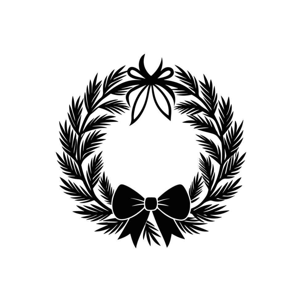 Circular Wreath with Pine Branches and Large Bow Artwork vector