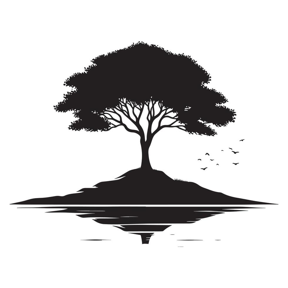 Minimalist Artwork of Lone Tree Silhouette on White Background vector