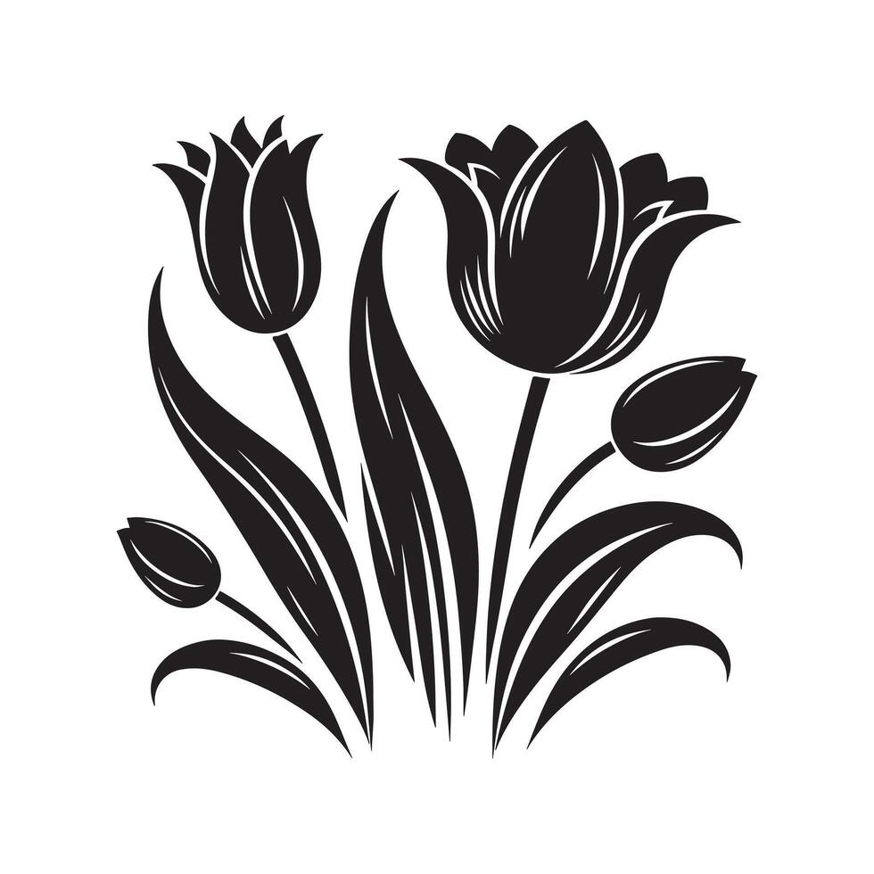Tulip Black Silhouette on White Background Minimalist Design vector
