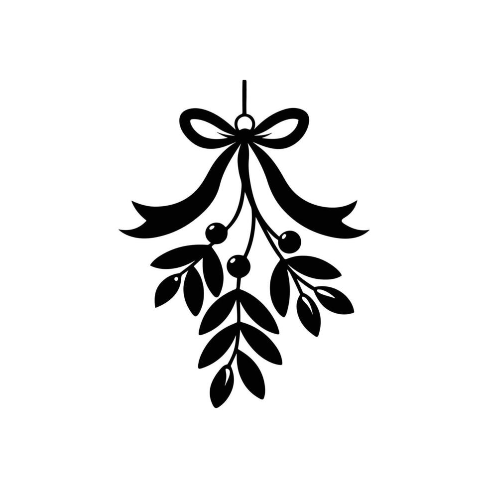 Hanging Mistletoe Tied with a Flowing Ribbon in Festive Style vector