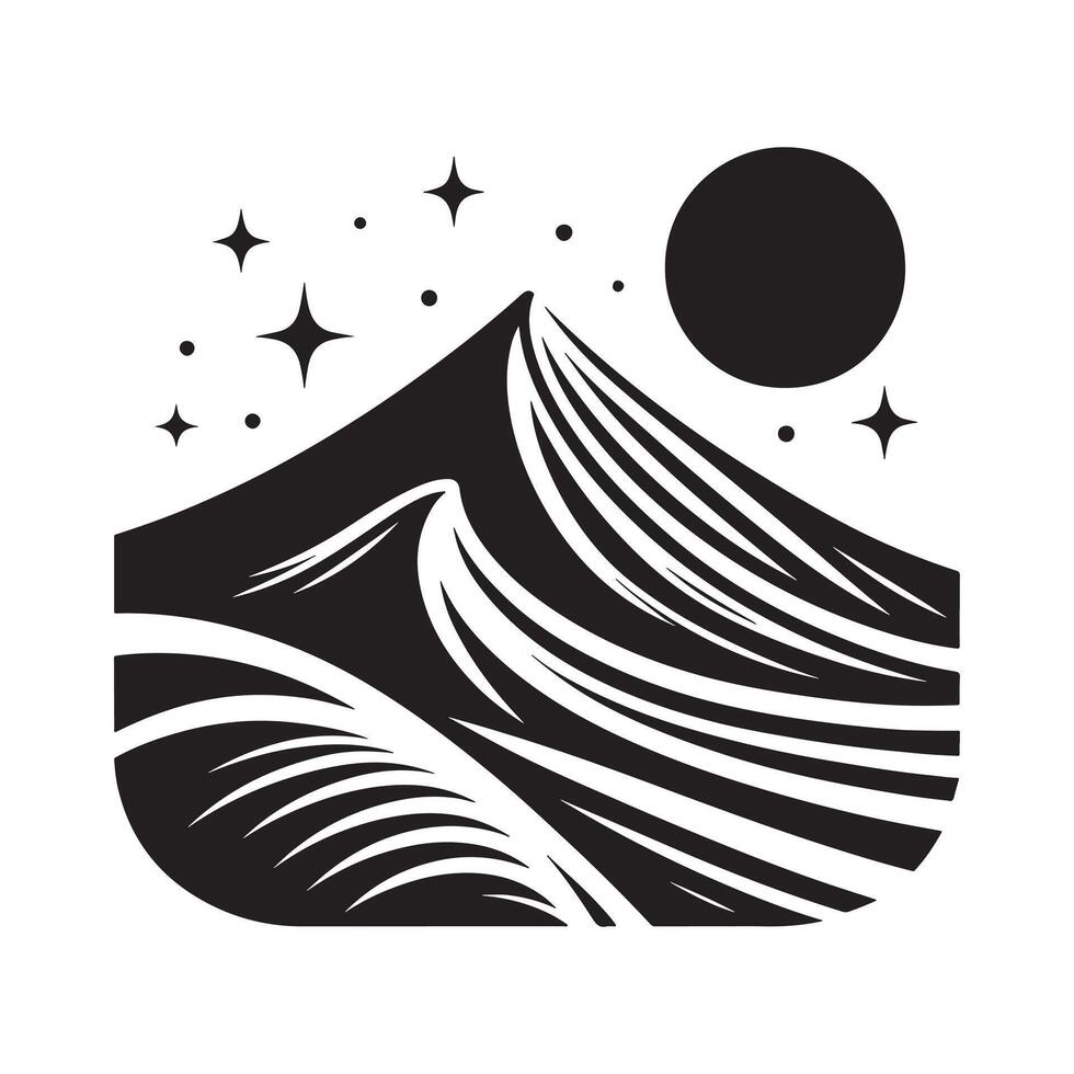 Minimalist Sand Dune Silhouette Black Design on White vector