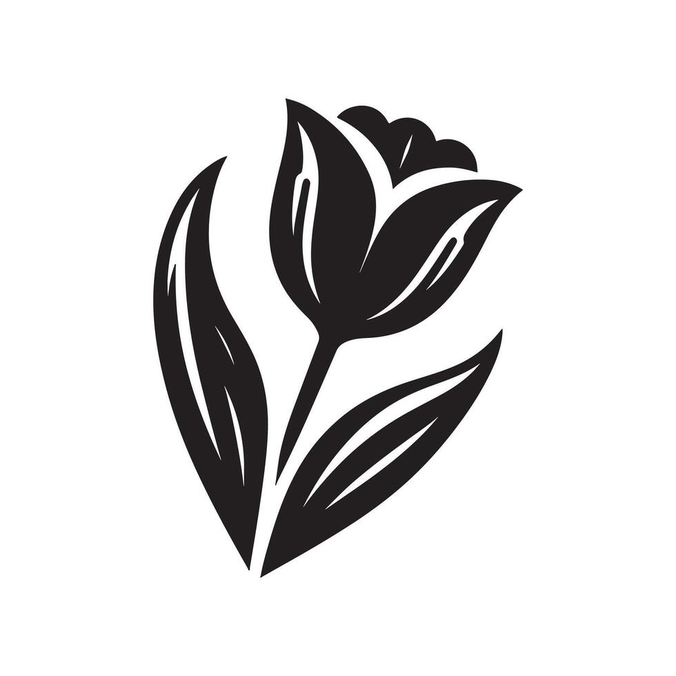 Black Silhouette of Tulip Flower Minimalist Art on White Background vector