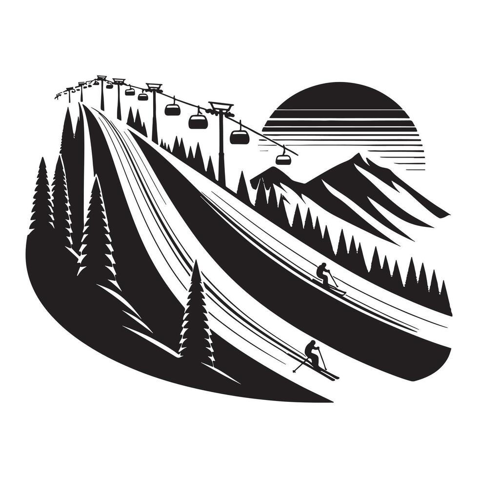Ski Slope Silhouette on White Background Minimalist Design vector
