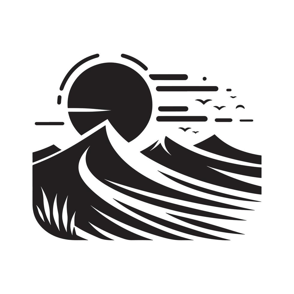 Sand Dune Black Silhouette Minimalist Design on White Background vector