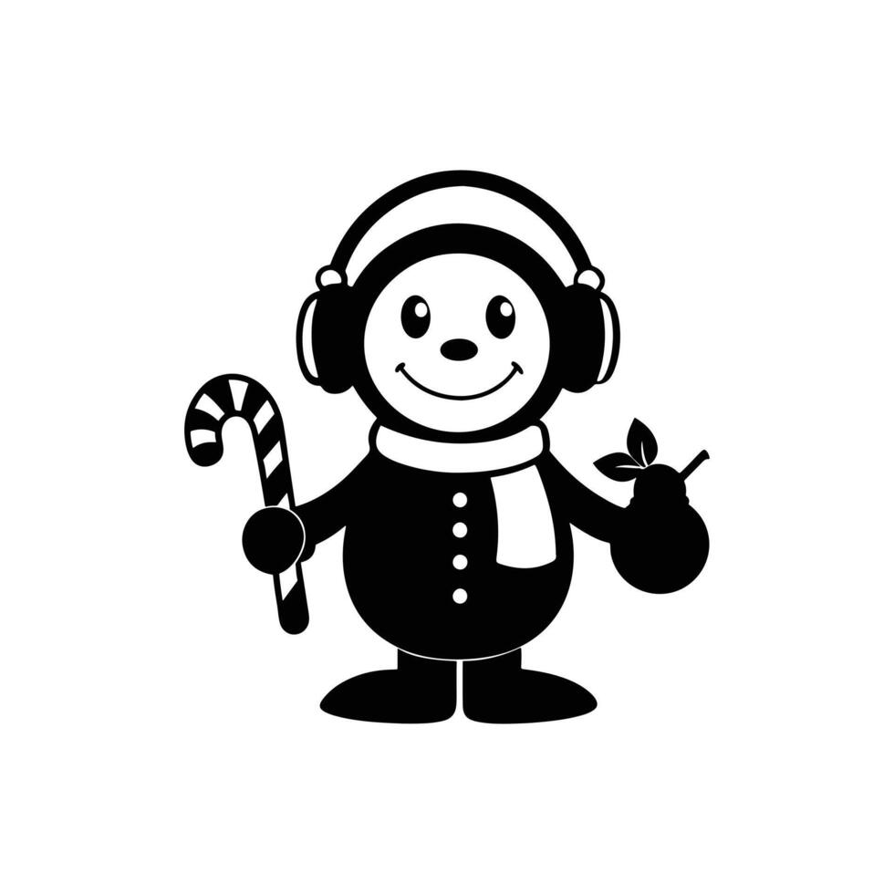 Frosty Snowman Holding a Candy Cane and Wearing Ear Muffs vector