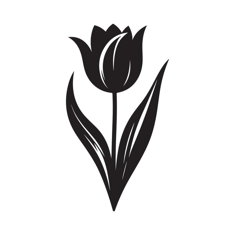 Black Silhouette of Tulip Flower on White Background Art vector