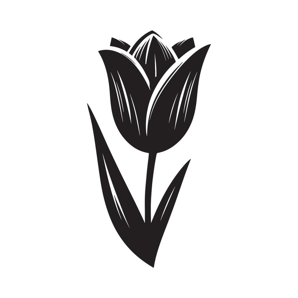 Minimalist Black Silhouette of Tulip Flower on White Background vector