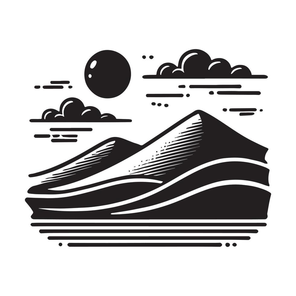 Sand Dune Black Silhouette Minimalist Art on White Background vector