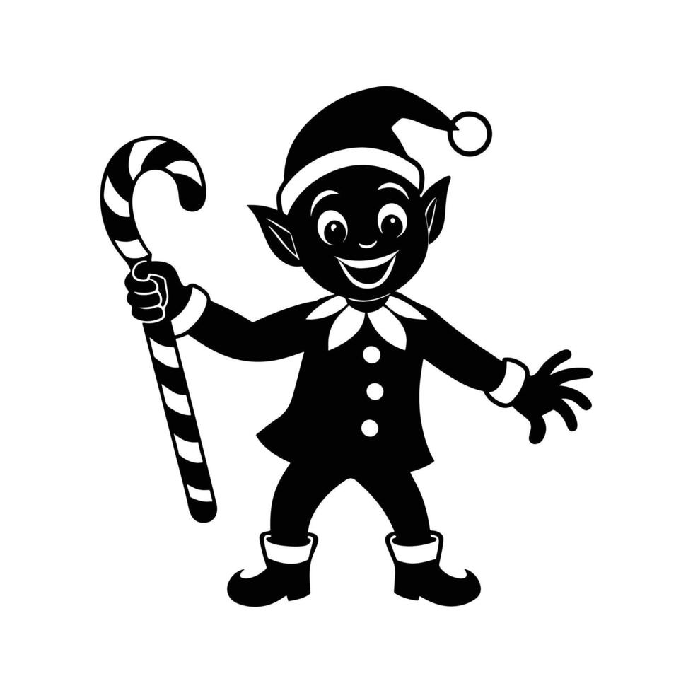 Cheerful Christmas Elf Silhouette in Black vector