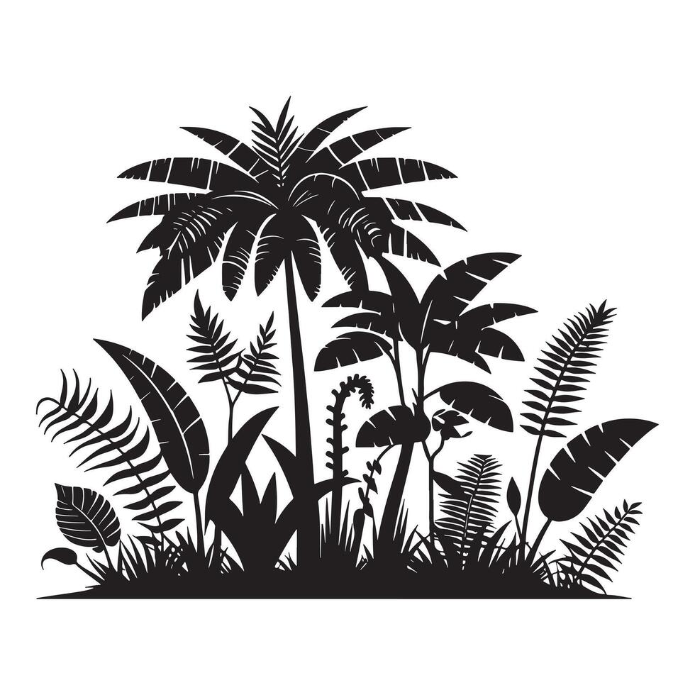 Minimalist Tropical Jungle Plant Silhouette on White Background vector