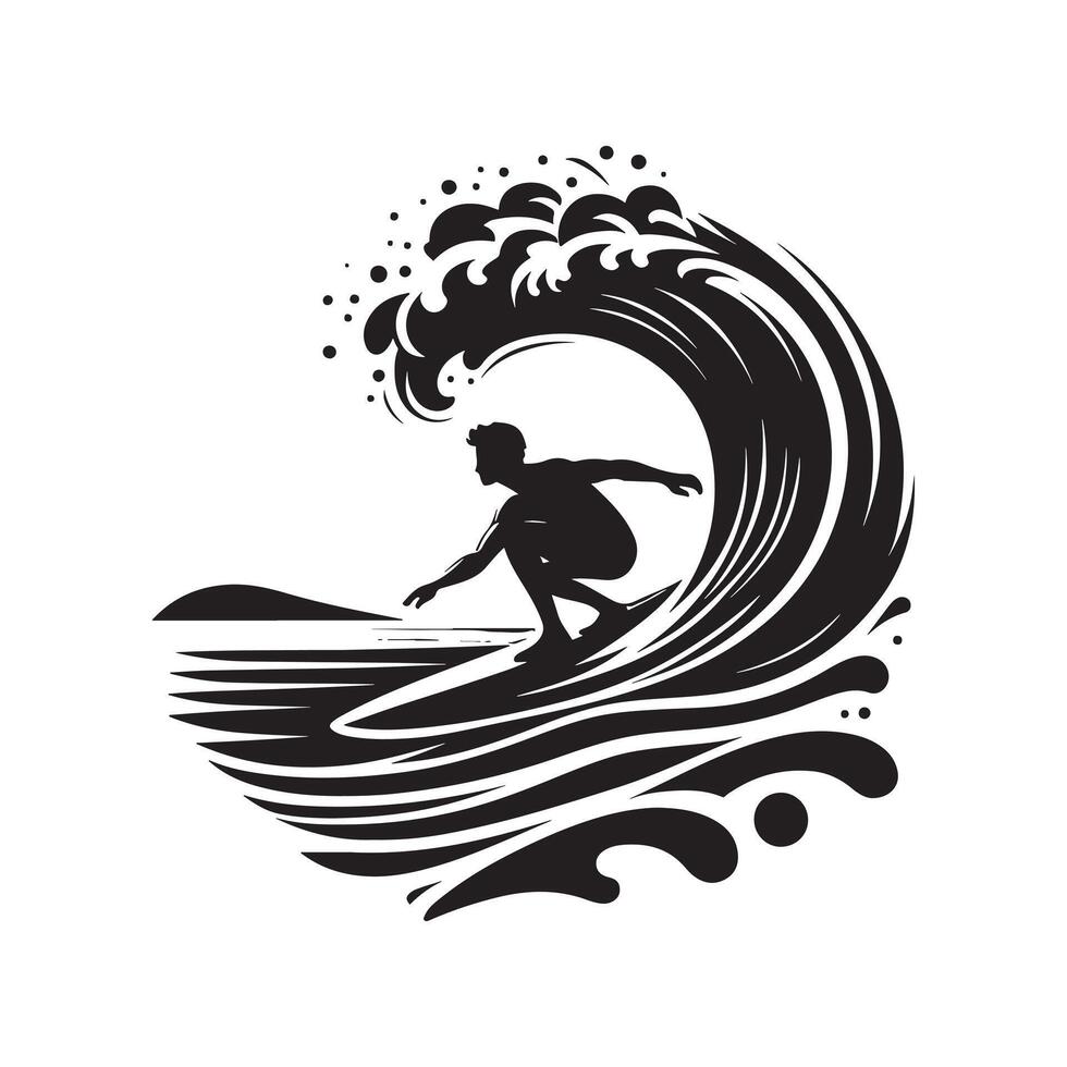 Surfing Silhouette on Wave on White Background vector