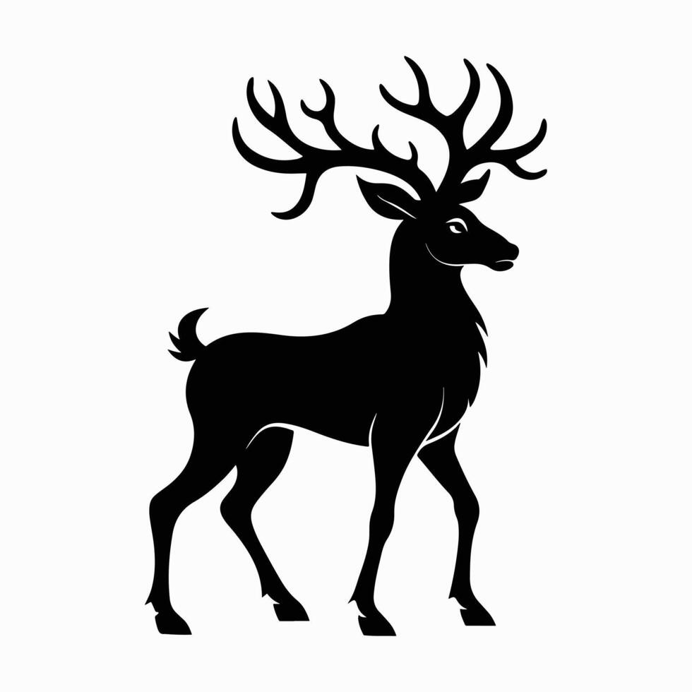 Black Silhouette of Reindeer with Branching Antlers vector