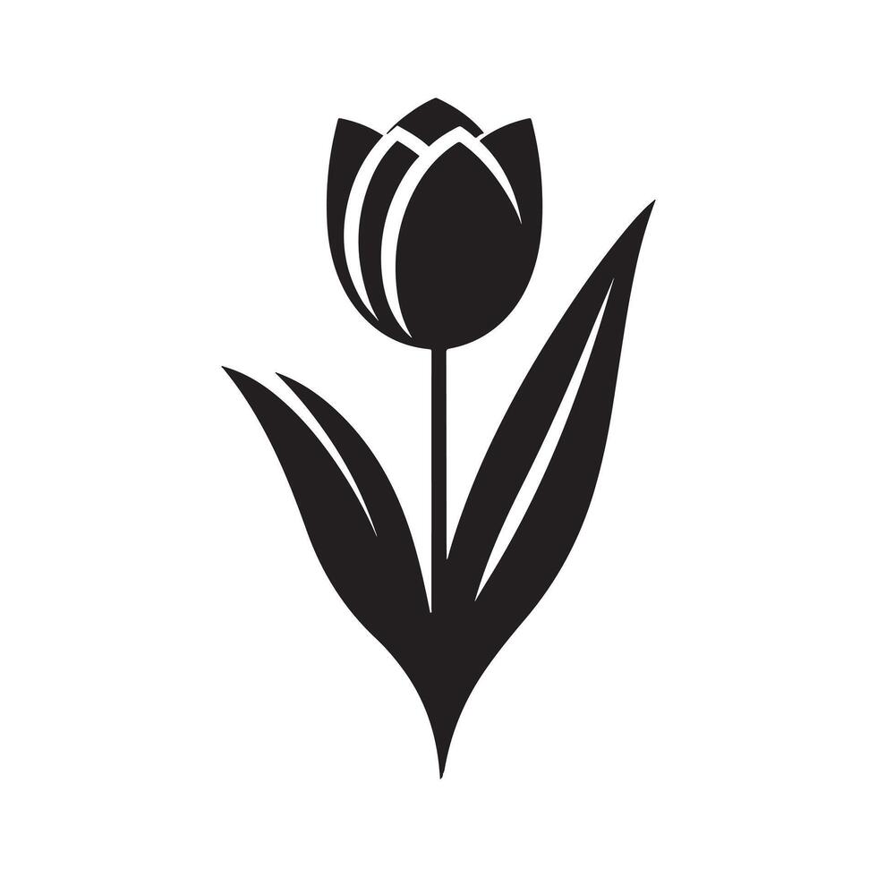 Black Silhouette of Tulip on White Background Minimalist Artwork vector