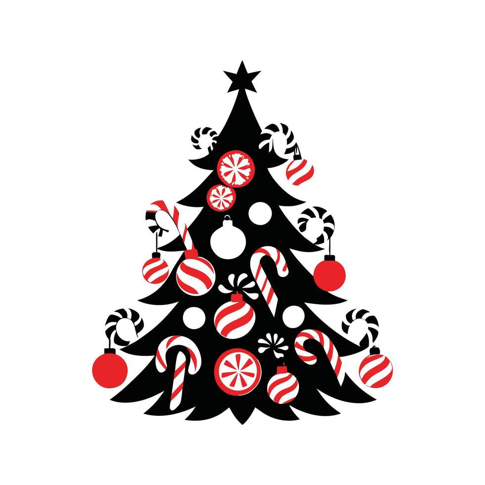 Christmas Tree Loaded with Candy Cane Decorations vector