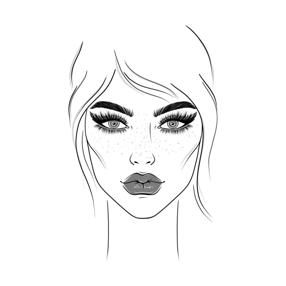 Portrait of young woman on white background. vector