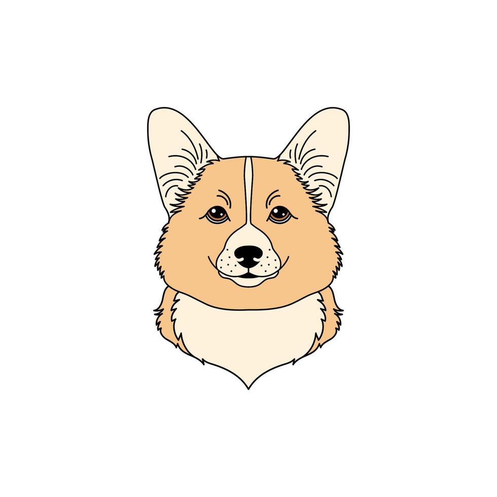 Welsh corgi dog icon in linear flat style on white background. vector