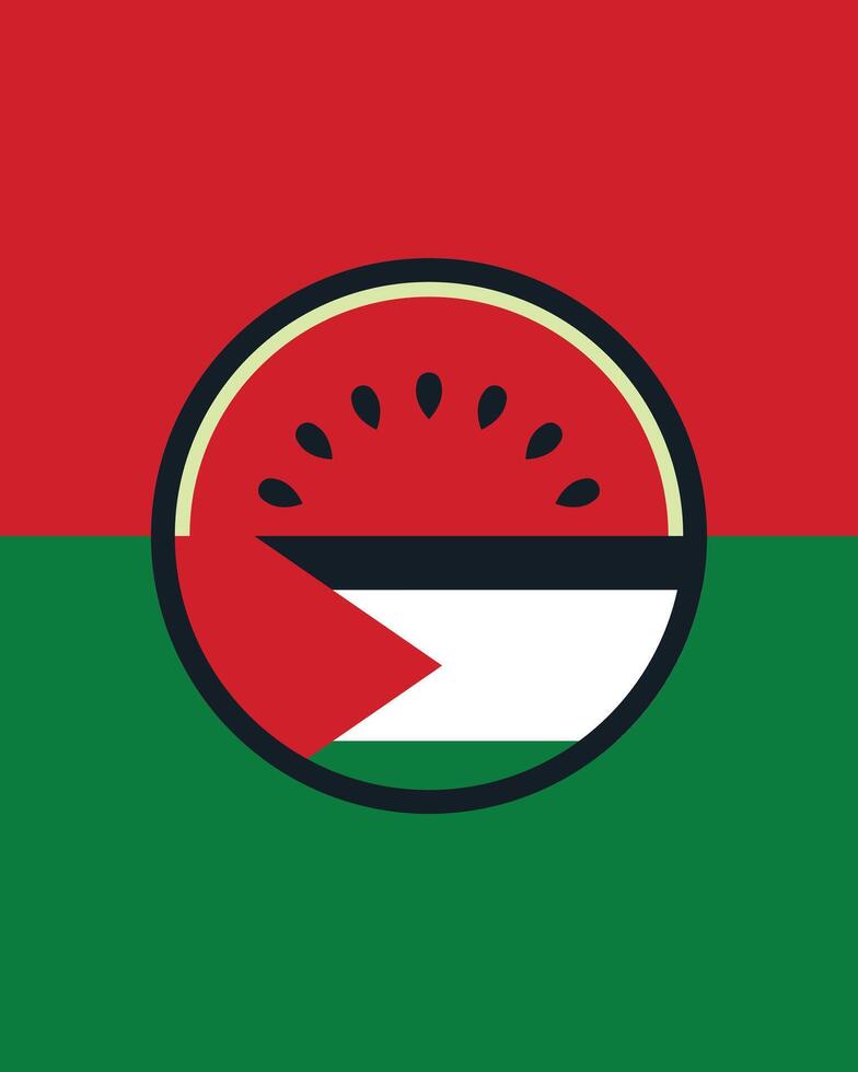 Cartoon illustration of watermelon and Palestinian flag in circle shape vector
