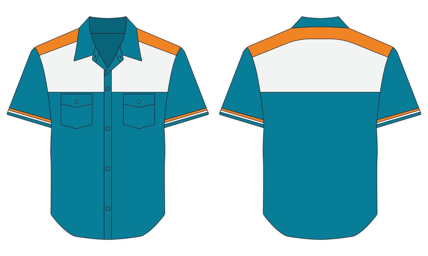 Formal work shirt mockup with button down collar, front and back view vector