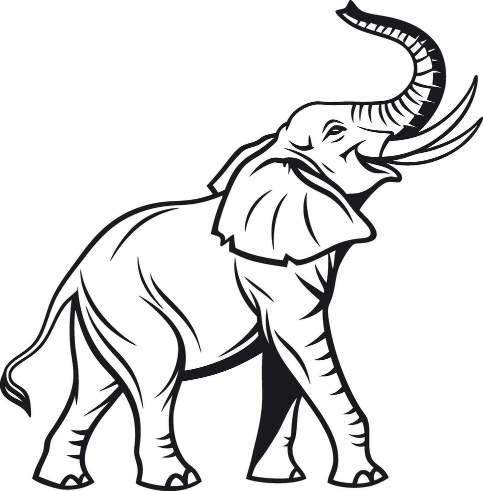 an elephant is standing in a black and white drawing vector