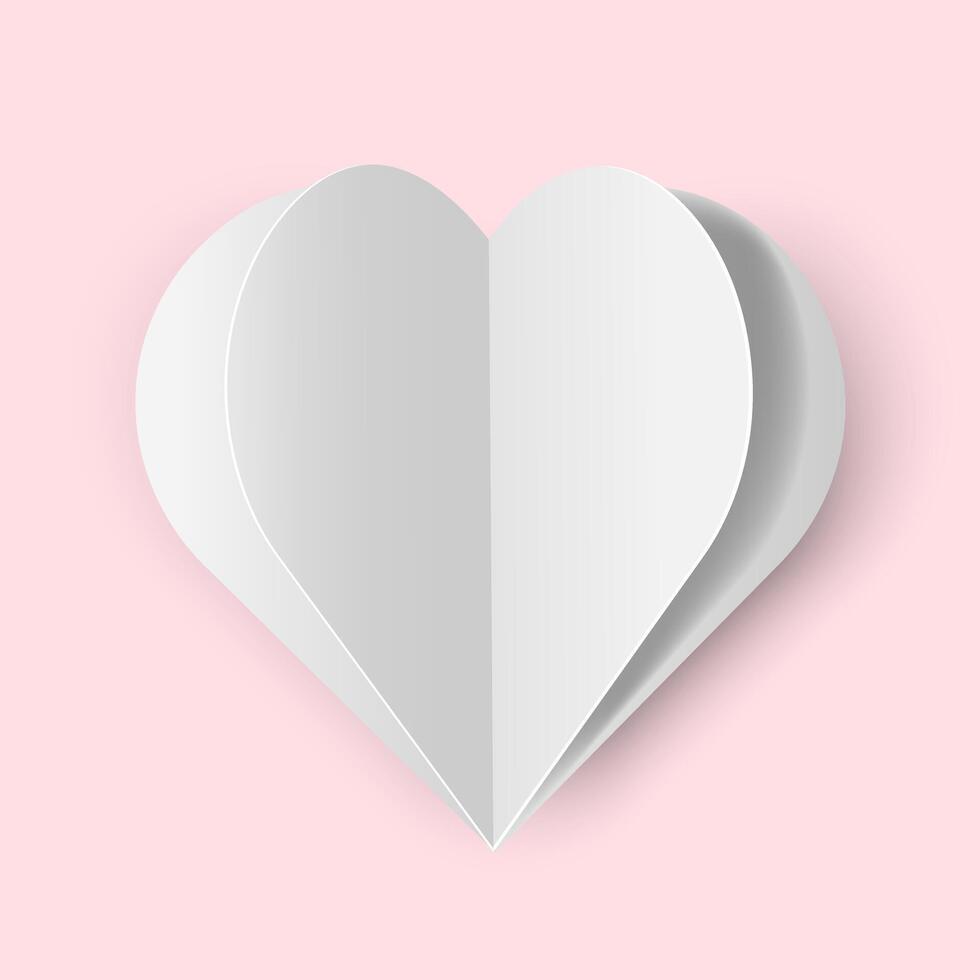White Gadient Papercut Heart Isolated on pink Background. Paper Origami Love Symbol. Design Element for Valentine's, Mother's, Women's Day card, Poster, Web, banner. 3D Icon vector