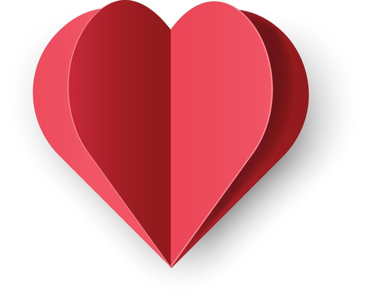 Red Gadient Papercut Heart Isolated on Transparent Background. Paper Origami Love Symbol. Design Element for Valentine's, Mother's, Women's Day card, Poster, Web, banner. 3D Icon vector